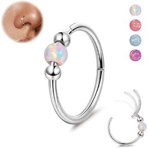 18G Surgical Steel Opal Nose Rings Hoops for Women Hinged Seamless Nose Hoops Helix Cartilage Tragus Hoop Rings Septum Clicker Ring Nose Piercing Jewelry 8mm/10mm