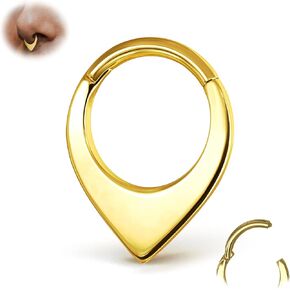 BodyBonita 16G Septum Rings Teardrop - 316L Surgical Steel Nose Rings Hoops Teardrop Seamless Hinged Cartilage Earrings for Women Conch Daith Piercing Jewelry Helix Rook Lip Gold/Silver/Black/RoseGold