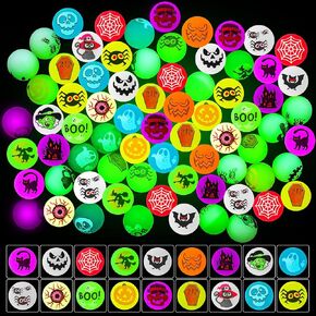 MGparty Halloween Toys Bulk 72 PCS Glow in The Dark Bouncy Balls 18 Designs Bouncing Balls Halloween Party Favors for Kids, Halloween Game Supplies, Trick or Treating Goodies