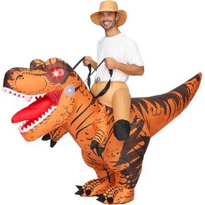 إبداعات مخيفة أزياء قابلة للنفخ للبالغين، أزياء ركوب عيون مضيئة، أزياء T-rex Rawr لحفلات الهالوين
