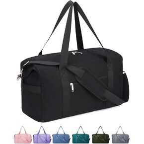 Narwey Carry on luaggage 22x14x9 Airlines Approved Foldable Carry on Bag Travel Duffel Packable Duffle with Wet Pocket Overnight for Women and Men 40L (Black)