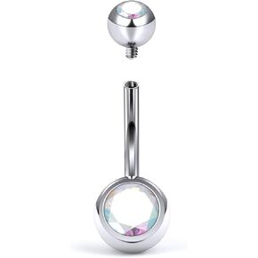 F136 14g Real Titanium Belly Button Rings Navel Jewelry 10mm Bars Implant Grade for Healing Internally Threaded Bezel Set CZ for Women Men