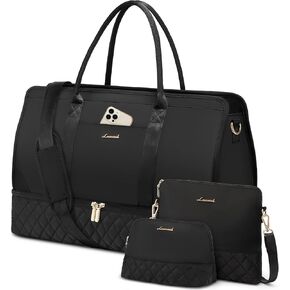 LOVEVOOK Weekender Bags for Women Travel Duffle Bag with Shoe Compartment, Carry on Overnight Bag 3 Pcs Set