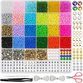 2000pcs Black Glass Seed Beads, Colorful Tiny 4mm Beads for Jewelry Making, Beading Supplies.