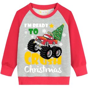 Little Hand Toddler Boys Christmas Tree Sweatshirts Kids Xmas Car Pullover Shirts Crew Neck Tops Tees 2-7 Years