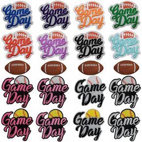 Game Day Embroidered Iron-On Patches Football Helmets LogosEmbroidery Patch Chenille Applique Garments for DIY Clothing Jacket Backpack Hat Bag Decor (Black (6pcs))