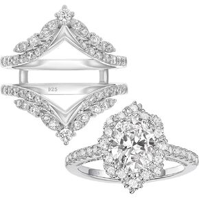 SHELOVES V Shape Ring Enhancers for Oval Cut Engagement Ring Brilliant CZ Bridal Sets 925 Sterling Silver Sz 6