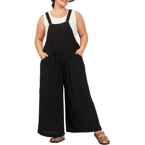 Moon Wood Plus Size Jumpsuit for Women Adjustable Casual Summer Wide Leg Rompers Loose fit Overalls Jumper with Pockets