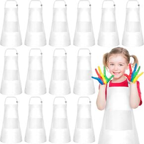 PLULON 4 Pcs Kids Apron for Painting Adjustable Children Art Apron with 2 Pockets Artist Smock Bulk for Baking Painting Cooking Activity - 4 Colors