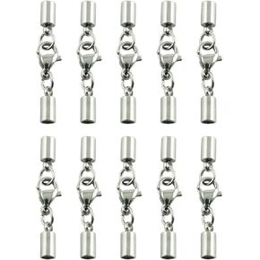 Tegg Leather Cord End Cap 10PCS 3mm Stainless Steel End Caps with Lobster Clasps for Jewelry Making and DIY Craft