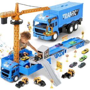 MOONTOY ألعاب البناء لمدة 3 4 5 6 7 سنوات من العمر الأولاد ألعاب شاحنة البناء مع جرافة، حفارة، رافعة شوكية، مدحلة الطريق، شاحنة المنتزع، لعبة رافعة ألعاب مركبات البناء للأولاد من عمر 3-7 سنوات