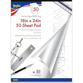 Helix Vellum Paper Pad, 100% Rag, 18 x 24 inch, 50 Sheets (37107)