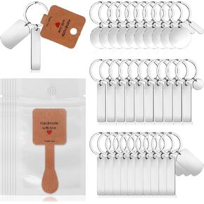 30 Pcs Engravable Metal Keychain Blanks Metal Stamping Blanks 30 Pcs Tags and 30 Pcs Packaging Bags Metal Stamping Tags Engravable Key Ring with Hole for Holiday Birthday DIY Gift (Round+Rectangle)