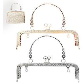 2 PCS Purse Clasp Frame with Handle, Metal Kiss Lock Clasp Frame for Purse Making, Embossed Arch Bag Frame for Handled Bag, Coin Bag, Clutch Bag