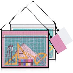 2 Pcs Art Portfolio Bag, 19x25 Inches Artwork Storage Case with Handle and Zipper, Large Clear Waterproof Poster Storage Bag for Posters Artwork Bulletin Board (Pink and Blue)