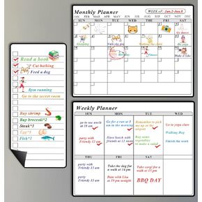 Utron Magnetic Calendar for Refrigerator, 3P Fridge Calendar Magnet, 14×11In Monthly and Weekly Planner & 3.5×8In Daily List Magnetic Calendar
