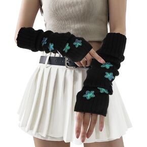 Arm Warmers Knit Blend Y2k Harajuku Japanese Style Long Fingerless Gloves for Women Girls, Cute Cold Weather Fsahion Arm Sleeve Thumb Hole Gloves (15.7Inch)(Black)