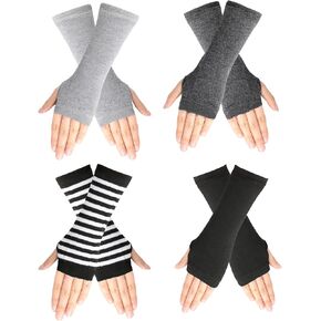 4 Pairs Wrist Fingerless Gloves Short Arm Warmer Thumb Hole Cashmere Mittens for Women Girls in Kuwait