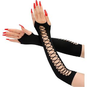 Women's Mesh Arm Warmers Gloves Fishnet Gloves Fingerless Black Long Elastic Arm Sleeves Rave Accessories For Women Costume Party Simple Elasticity Cosplay Festival Special Dance