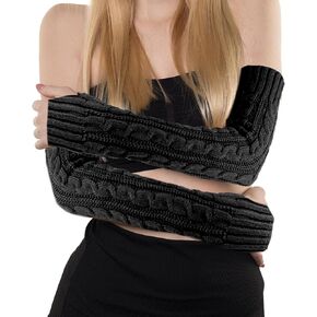 Arm Warmers Knit Elbow Long Fingerless Gloves for Women Winter Warm Ribbed Arm Sleeves Thumb Hole Arms Warmers Y2K