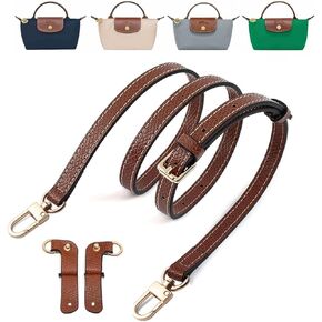 Leather Purse Straps for Longchamp Bag Conversion Kit, Purse Straps Replacement for Longchamp Le Pliage Tote Bag Original Mini Bags Leather Shoulder Strap (Brown-Gold A)