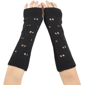 Fingerless Grunge Gloves Ripped Arm Warmers Fashion Crochet Gloves Knit Arm Sleeves Thumb Hole Mittens