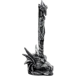 Ebros Gift Ink Of Fire Spirit Leviathan Dragon Pen With Dragon Head Base Holder Figurine 6.5" H Office Desktop Accessory Stationery Dungeons And Dragons Medieval Accent