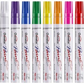 Overseas Paint Markers Pens - 8 Colors Permanent Markers, Medium Tip, Quick Dry and Assorted Color Oil Based Paint Pens for Metal, Stone, Wood, Plastic, Rubber, Rock Painting, Mugs, Canvas, Glass