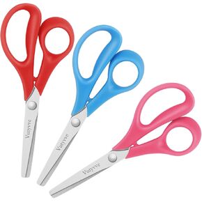 Left Handed kid's Scissors 3 Piece Set, 5 Inch Children's Safety Blunt Tip Scissors for 3 Years Old and Above, Suitable for Home, School, Everyday DIY Craft Use