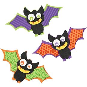 Playing with Scissors 12 Halloween Colorful Bat Foam Craft Kit for Kids-Arts and Crafts-Classroom Activity-Party Favor