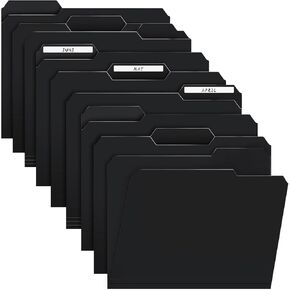Marati 9 Pack Plastic File Folders,Black Manilla Folders Letter Size,1/3-Cut Tabs Poly Filing Folder,Durable Document Organizer for Desk Holder Cabinet Drawer, 8.5 x 11 Inches