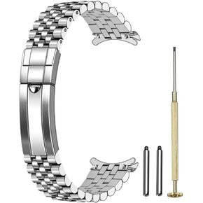 Juntan Screw-in Stainless Steel Watch Band 20mm 22mm for Men Women, Classic Curved End Metal Watch Bands Strap with Oyster Buckle, No Gap Taperd Replacement Bracelet Silver