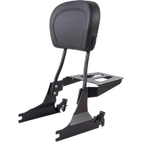 Powersports Sissy Bar with Backrest Luggage Rack for Harley Softail Deluxe Fatboy 2000-2017 (Black,Non-Studded)