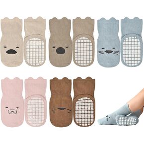 JAKIDAR Toddler Socks Baby Socks Non Slip, Cute Girls Boys Socks with Grips Crew Socks Cotton, 5 Pairs