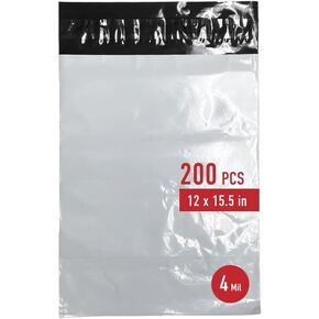 CVT Heavy Duty Self Seal Poly Mailer Flat Bags Waterproof 4 Mil up to 10 Pound (12 x 15.5" 200)