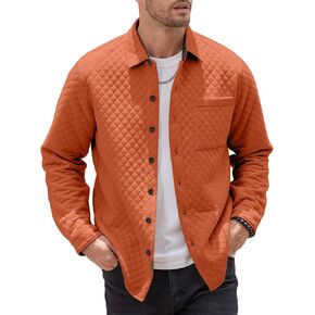 Mens Shacket Long Sleeve Shirt Jacket with Pockets Lightweight Quilted Overshirt