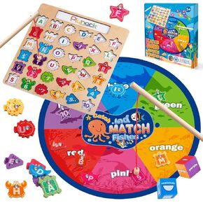 Magnetic Wooden Fishing Game, Alphabet Fishing Toy for Toddler Boys Girls 3-5 Years Old, ABC Letter Puzzle Montessori Sorting Toy, Fine Motor Skills Toy Birthday Gift for 3 4 5+ Year Old Kids