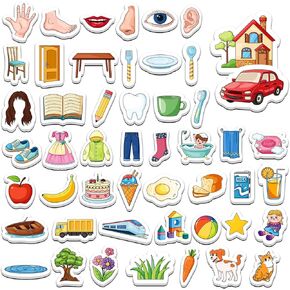 50 First Words Fridge Magnets for Kids, Refrigerator Magnets for Toddlers Baby Learn to Read Spelling Reading Speech Therapy Educational Learning Magnetic Toys for Whiteboard Preschool