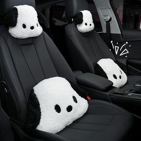 Cute Car Headrest & Lumbar Support Seat Cushion Adorable Black & White Dog Pattern, Comfortable & Durable Accessories Pillow