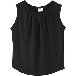 Spring&Gege Girls Waffle Knit Tunic Tank Tops Curved Hem Lightweight Sleeveless Shirts (5-12 Years)