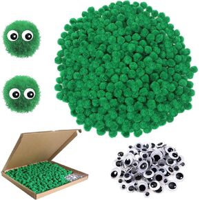 TOAOB 570pcs White Pompoms with 100pcs Googly Eyes 1cm Fuzzy Pom Poms Balls Arts and Crafts Supplies for DIY Crafts Decorations