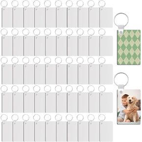 Allruyee 150 Pieces Sublimation Keychain Blanks Rectangle Double Side Heat Transfer Blanks MDF Blank Board Key Rings Blanks for Sublimation DIY and Craft