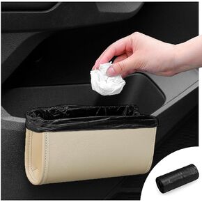 Car Trash Can, Leather Car Trash Bin Door Organizer with a Roll of Garbage Bag, Foldable Hanging Mini Cars Storage Must Have Essentials Interior Accessories(Black)