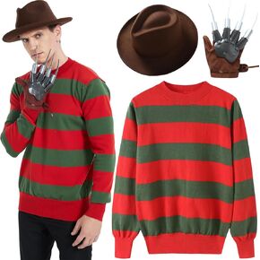 eforpretty Mens Halloween Costume Knitted Sweater with Brown Hat and Leather Glove Set