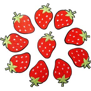 Honbay 10pcs Funny Red Strawberry Appliques Decorative Patches Embroidered DIY Sew on/Iron on Patches for Shirts, Coats, Jackets, Backpacks, Hats, Jeans