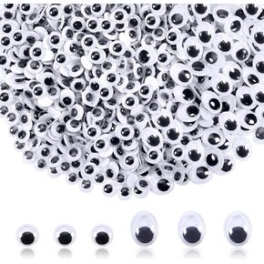 TOAOB 1000pcs Wiggle Googly Eyes Self Adhesive Round Oval Mixed Size Plastic Sticker Eyes for DIY Crafts Scrapbooking Decoration