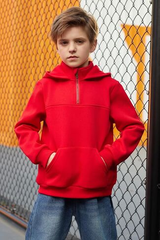 Arshiner Boy's Loose Fit Quarter-Zip Pullover Hoodie Sweatshirt - Lightweight Fleece - 4~12 Years Kids in Saudi Arabia