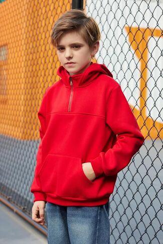 Arshiner Boy's Loose Fit Quarter-Zip Pullover Hoodie Sweatshirt - Lightweight Fleece - 4~12 Years Kids in Saudi Arabia
