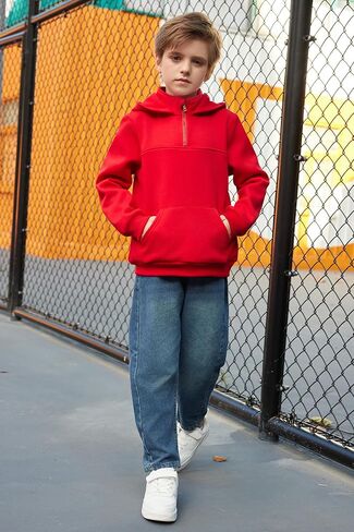 Arshiner Boy's Loose Fit Quarter-Zip Pullover Hoodie Sweatshirt - Lightweight Fleece - 4~12 Years Kids in Saudi Arabia