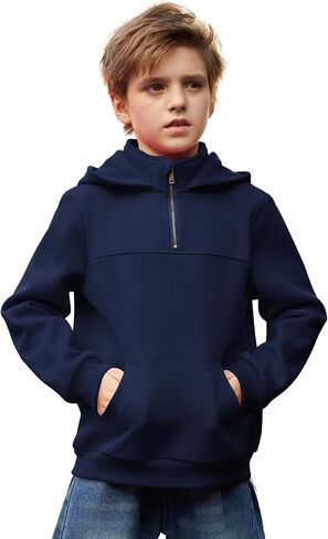 Arshiner Boy's Loose Fit Quarter-Zip Pullover Hoodie Sweatshirt - Lightweight Fleece - 4~12 Years Kids in Saudi Arabia